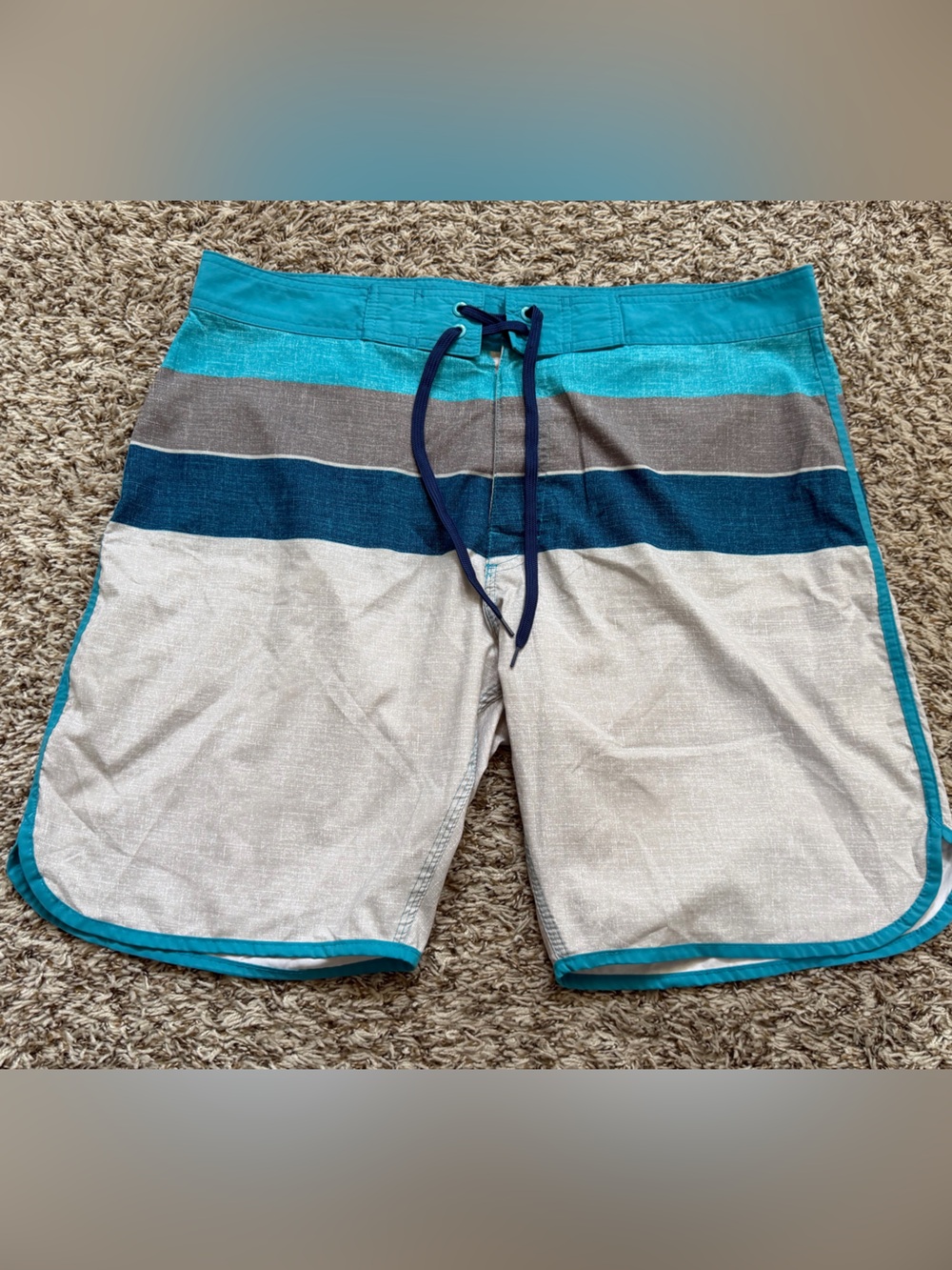 Old Navy Teal, Dark Blue, Gray and Cream Striped Men's Hybrid Shorts